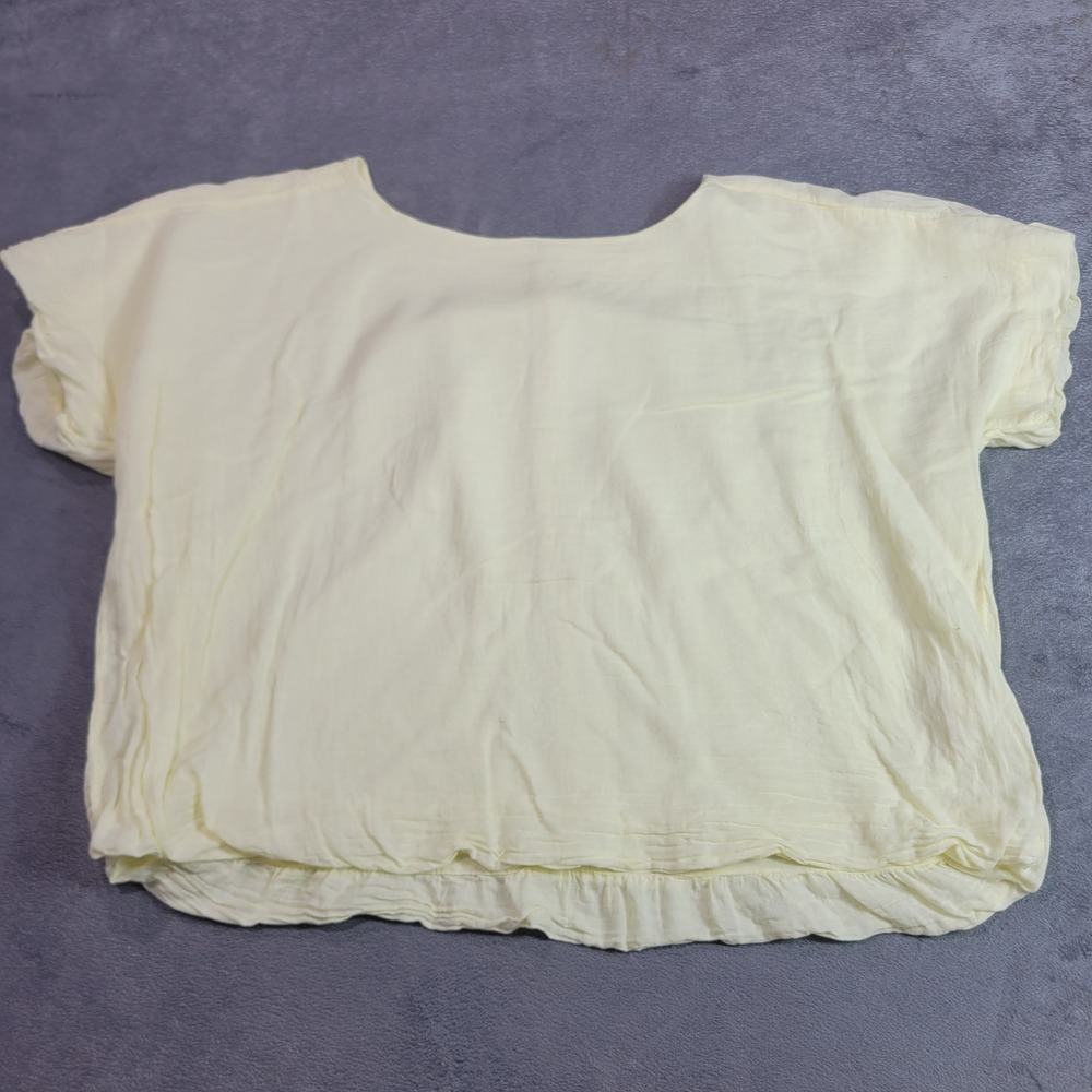 Dylan Top Womens Large Yellow Gauze Cotton Boxy Ruffle Hem B5W77TWV Short Sleeve